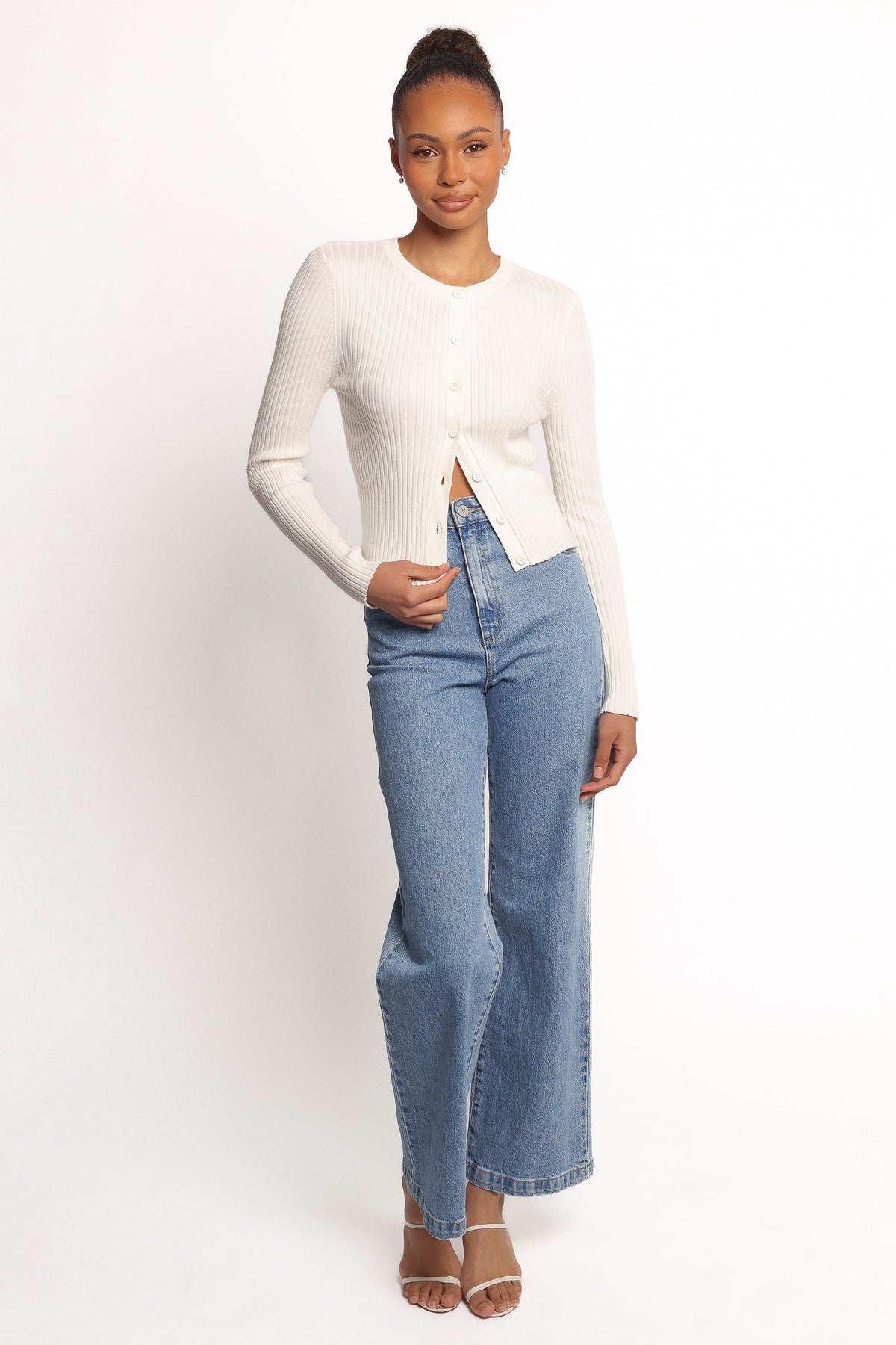 Searie Ribbed Cardigan Top - Cream