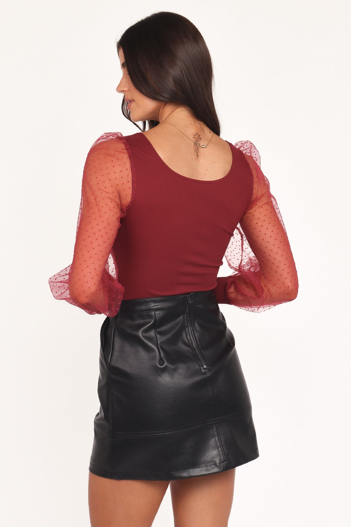 Wesson Sheer Sleeve Top - Merlot