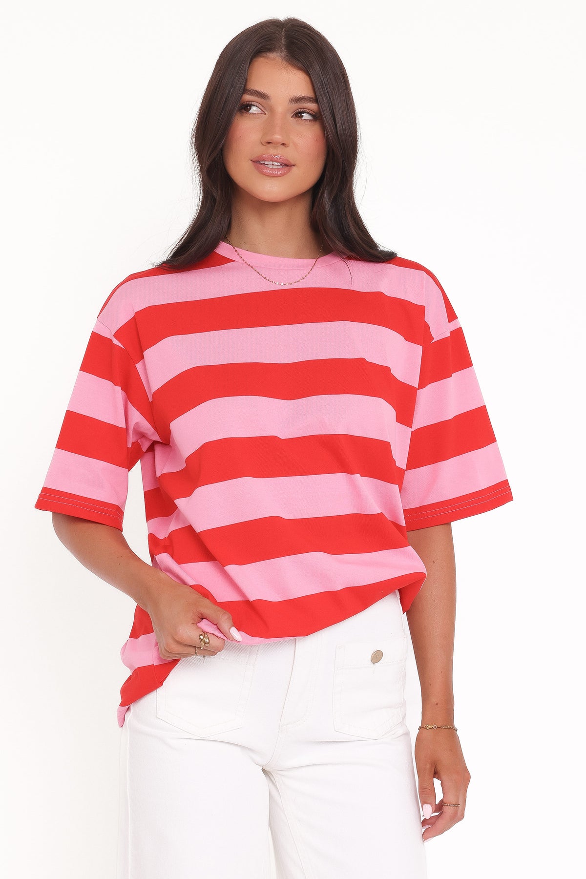 Zestora Tee - Red Pink Stripe