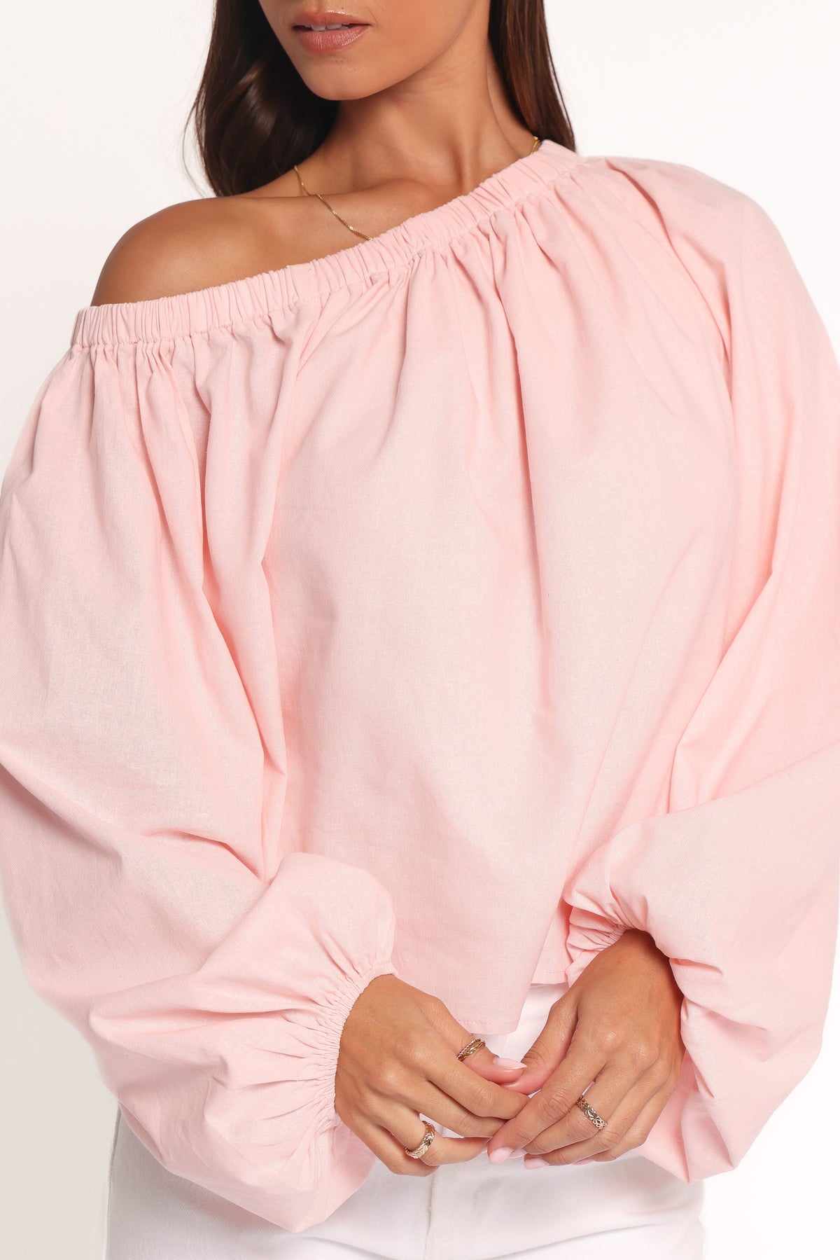 Zion Off Shoulder Long Sleeve Top - Pale Pink